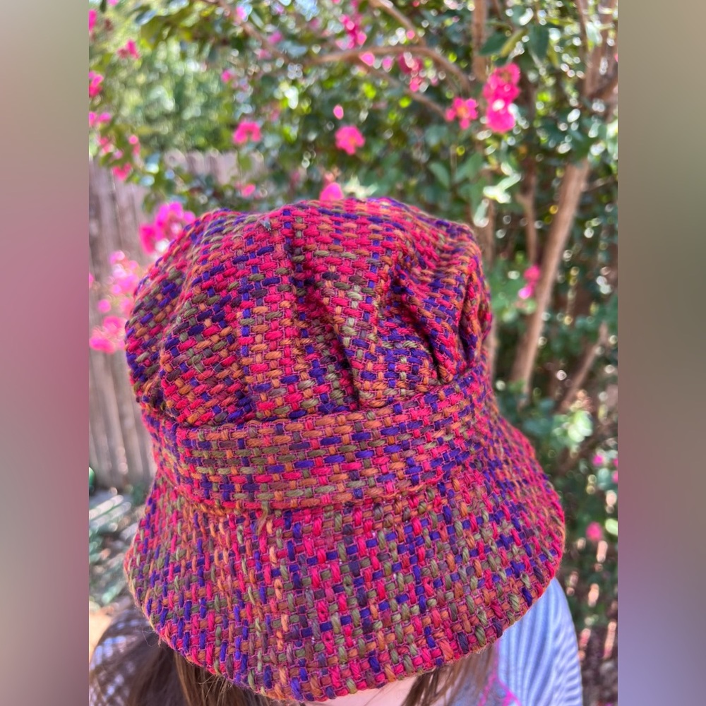 Tweed Hat bucket style split with lacing at back Gorgeous Vibrant colors
